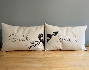 Set of 2 Couples personalized heart pillow set
