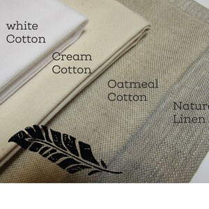 May include: Four fabric swatches: white cotton, cream cotton, oatmeal cotton, and natural linen.