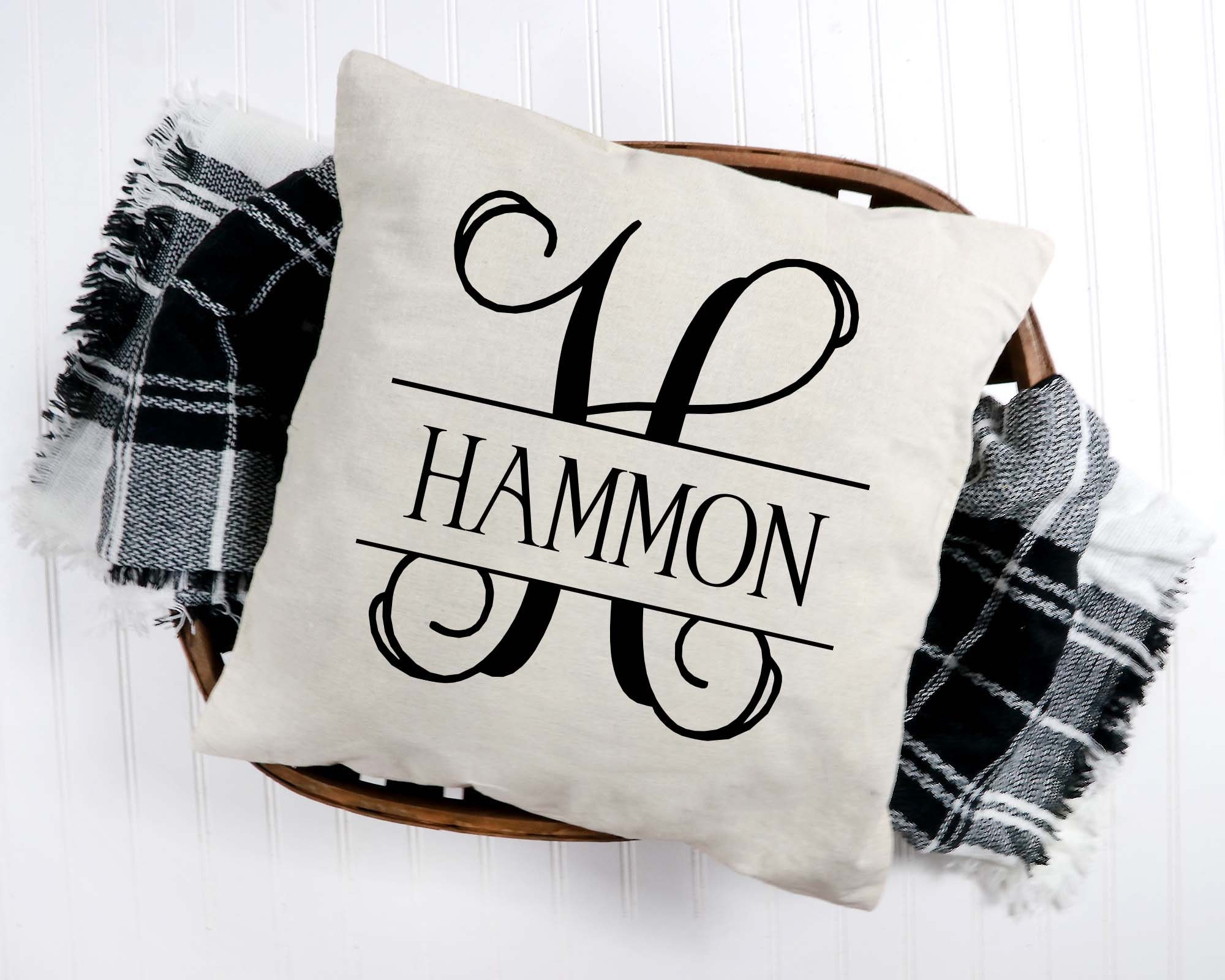 Monogram Pillow Split Vine With Name cover Only 