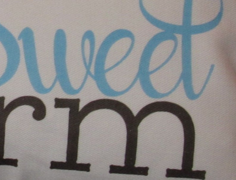 May include: A white fabric pillow with the words "Sweet Dream" in blue and black lettering.