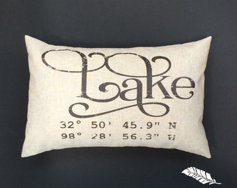 lake house decor pillow Latitude Longitude Lake pillow coordinates pillow, GPS pillow personalized lake house