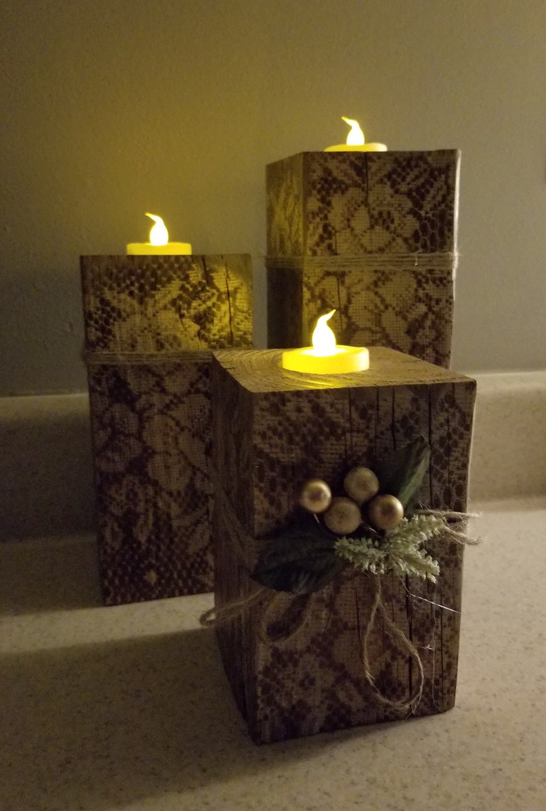 Primitive Wooden Candle Holders 4x4 Reclaimed Wood Etsy