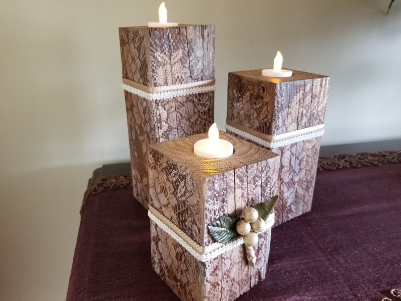 Primitive Wooden Candle Holders 4x4 Reclaimed Wood Etsy