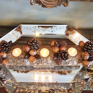 Yule Log Candleholder - Five Tapered Yule Log  Rustic Candleholder