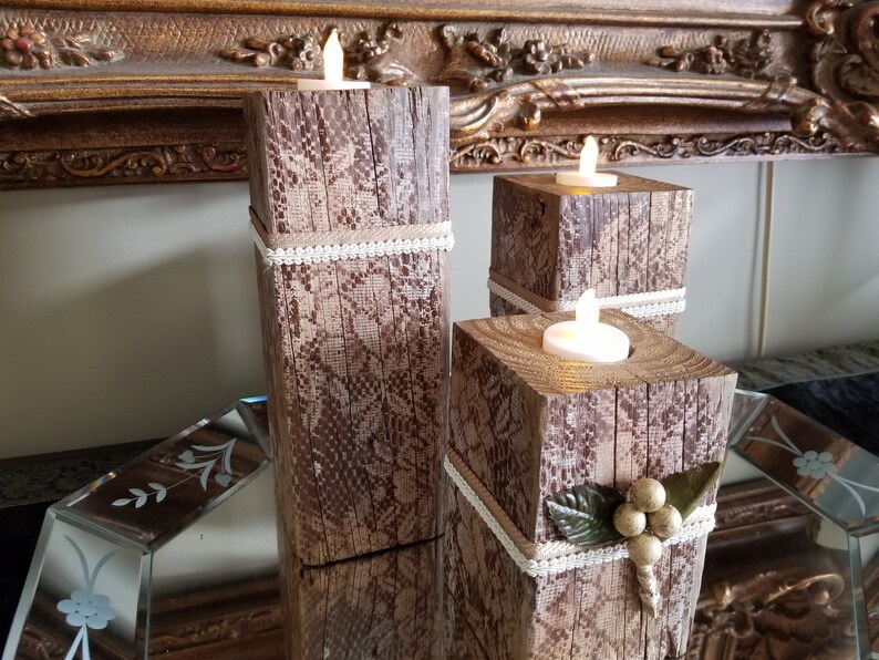 Primitive Wooden Candle Holders 4x4 Reclaimed Wood Etsy