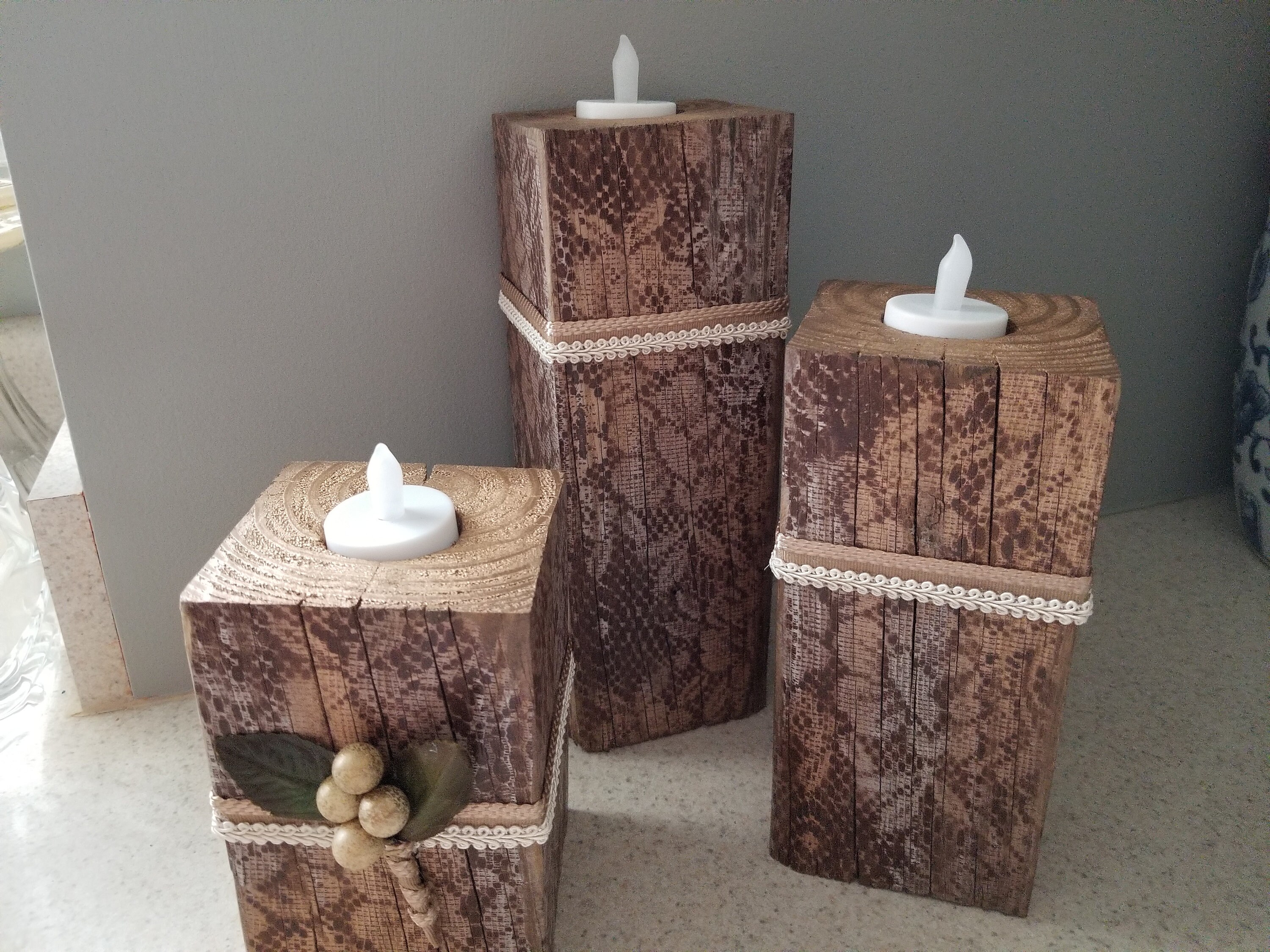 Primitive Wooden Candle Holders 4x4 Reclaimed Wood Etsy
