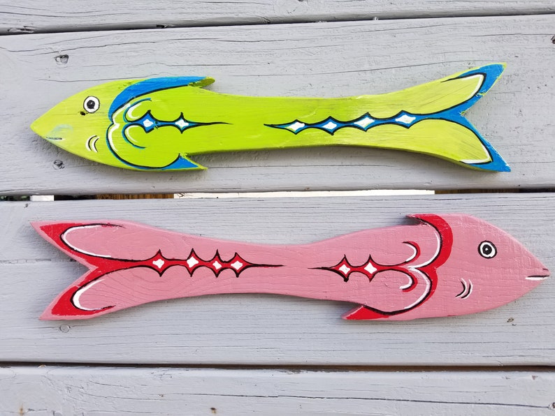 2cwooden Fish Wall Decor Set of 2 Wooden Fish Wall Art Etsy