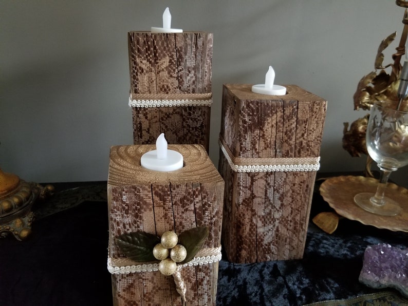 Primitive Wooden Candle Holders 4x4 Reclaimed Wood | Etsy