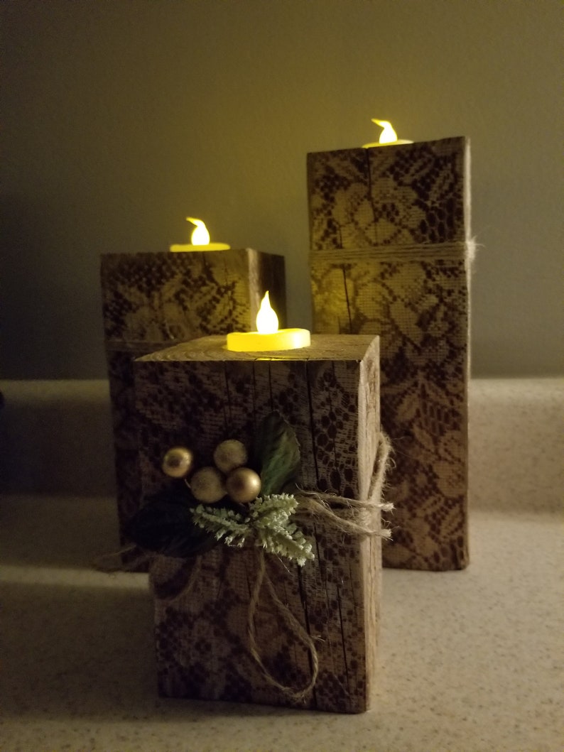 Primitive Wooden Candle Holders 4x4 Reclaimed Wood Etsy