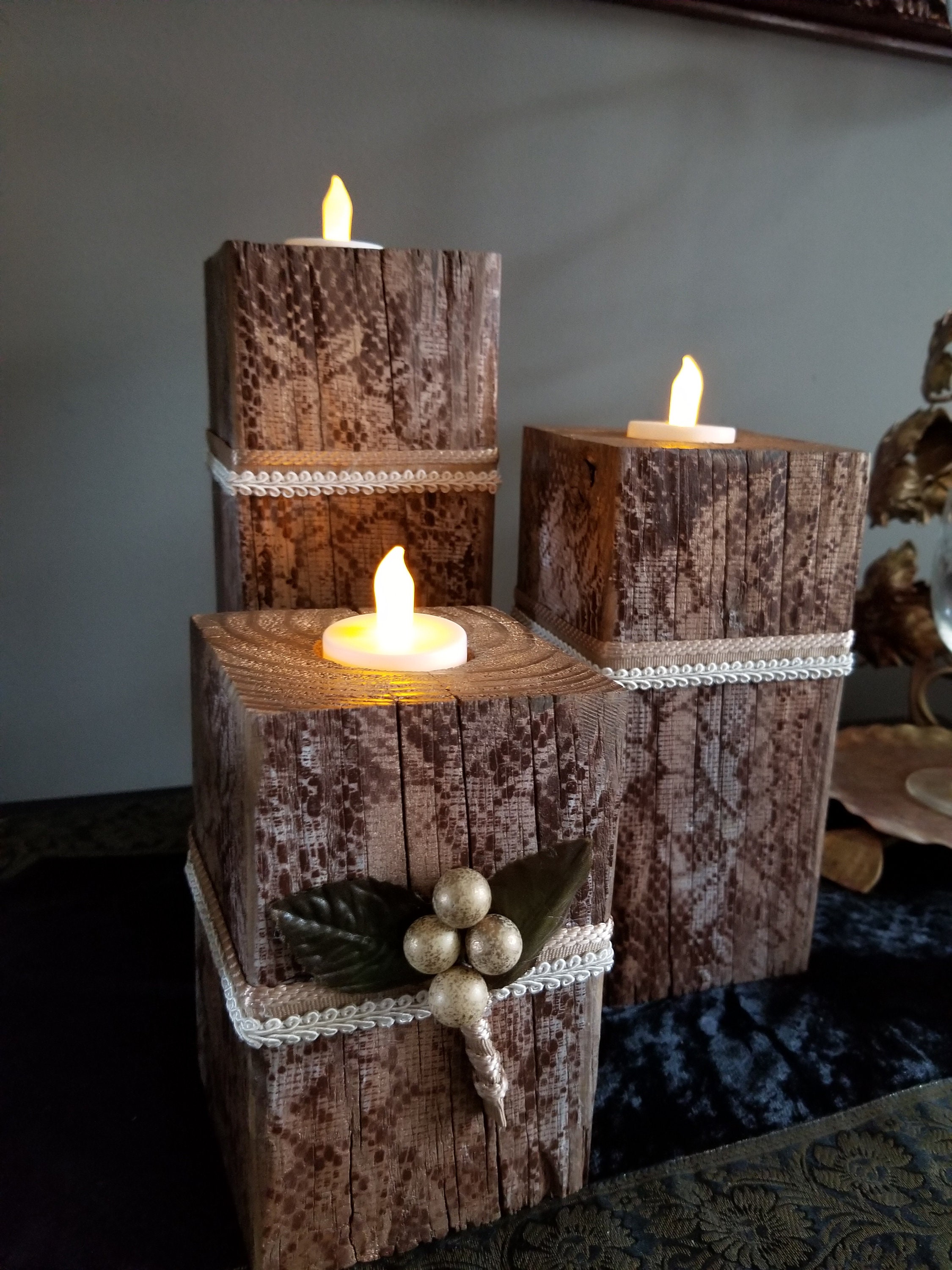 Primitive Wooden Candle Holders 4x4 Reclaimed Wood Etsy