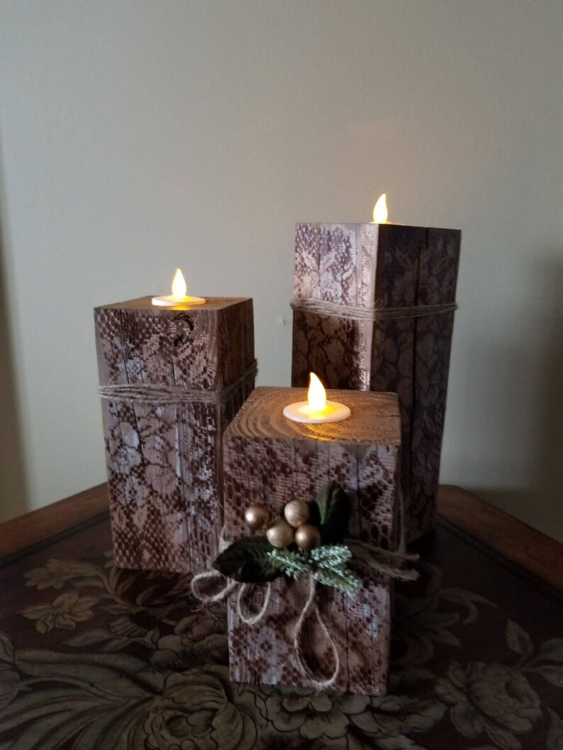 Primitive Wooden Candle Holders 4x4 Reclaimed Wood Etsy