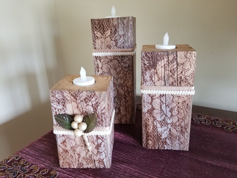 Primitive Wooden Candle Holders 4x4 Reclaimed Wood Etsy