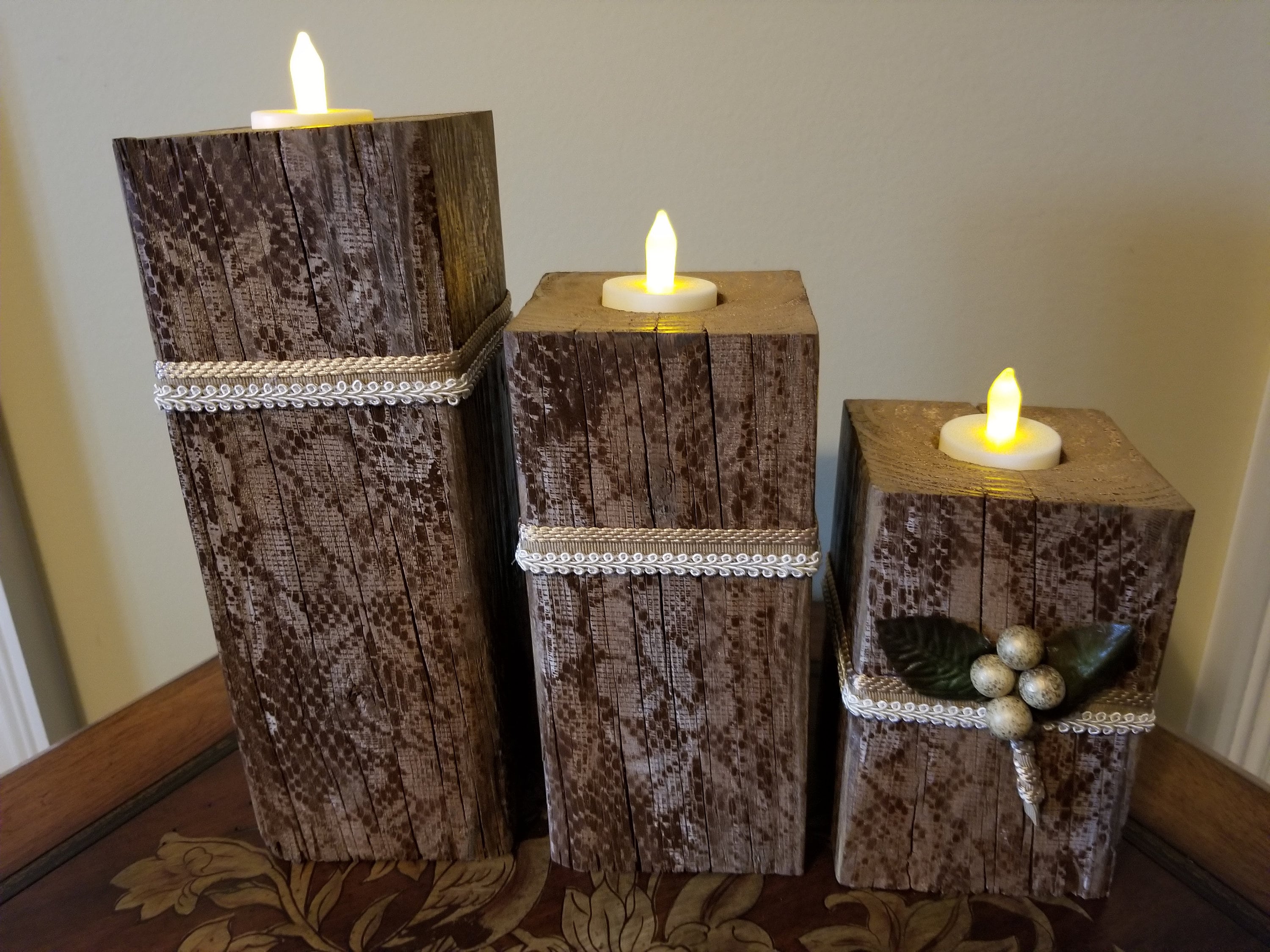 Primitive Wooden Candle Holders 4x4 Reclaimed Wood Etsy