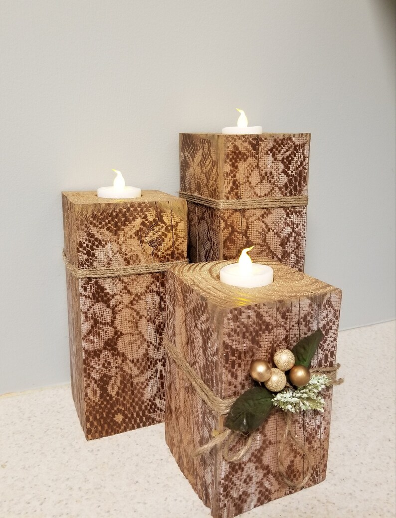 Primitive Wooden Candle Holders 4x4 Reclaimed Wood Etsy