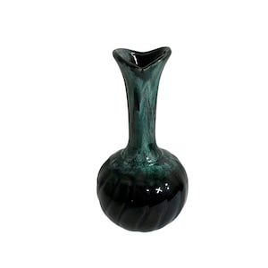 vintage vaas Aardewerk vaas MCM groen en zwart aardewerk vintage home decor bloemen vaas verzamelbaar aardewerk lange steel vaas vintage bloemenvaas