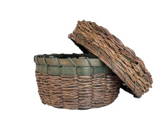 vintage basket storage basket with lid round woven wicker basket hand made small basket bathroom storage kitchen decor dresser lipstick spot