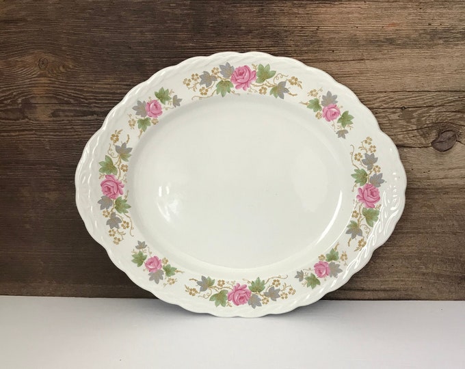 Vintage Platter Pink Floral Platter Ivy and Roses White Oval Etsy