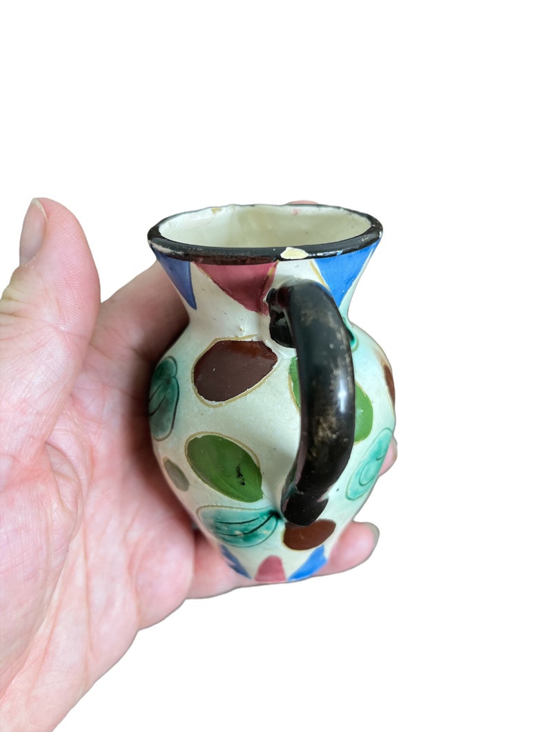 vintage signed creamer colorful pottery creamer hand thrown pottery hand painted vintage signed creamer pottery floral tea milker image 8