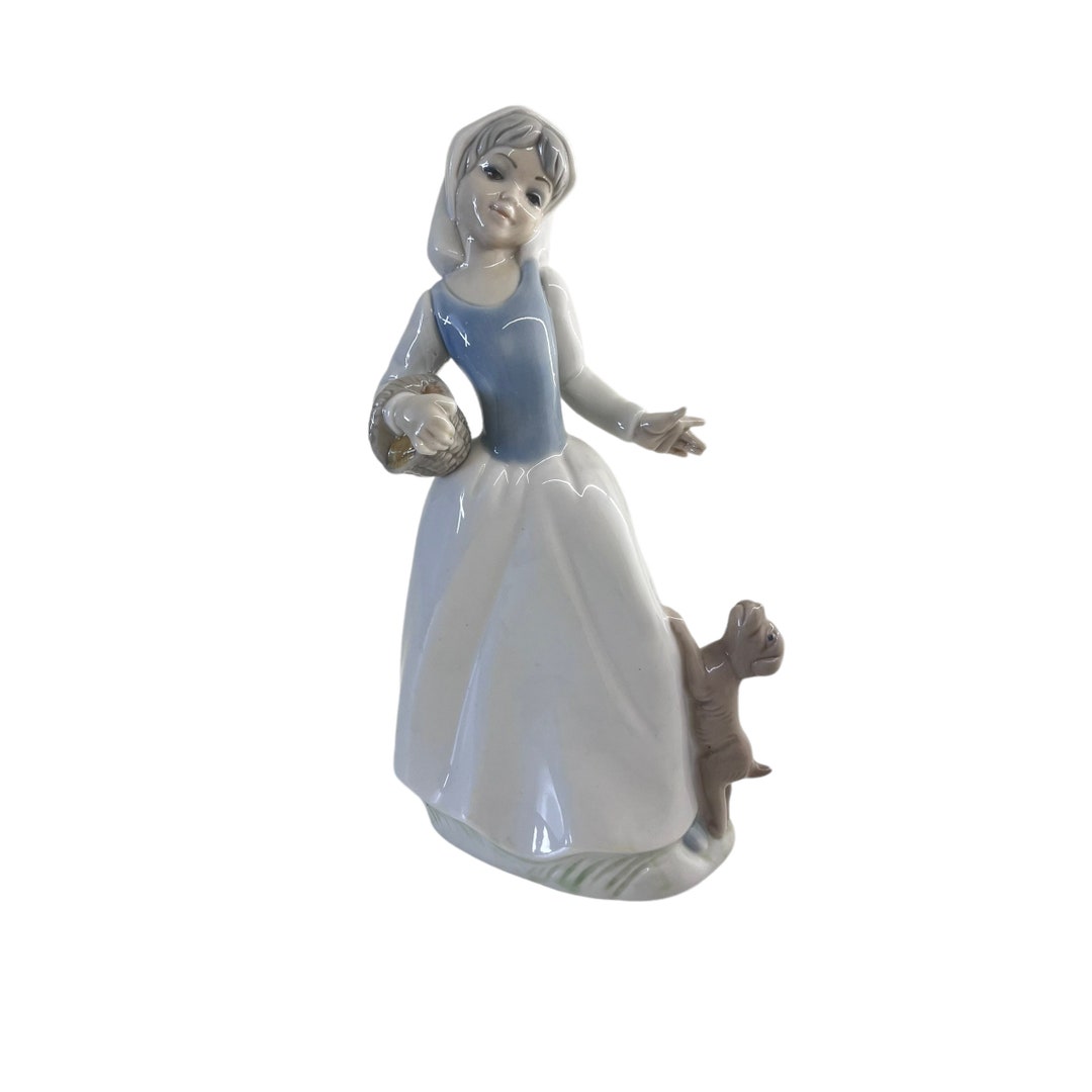 Vintage Girl Figure With Puppy Tengra Porcelain Figure Made in Spain