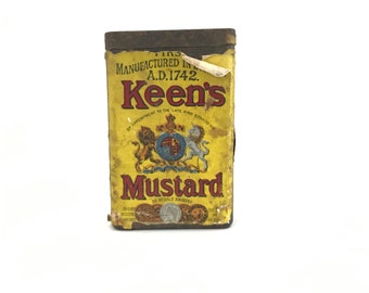 KEENS Mustard Containers 4oz 113g Vintage Kitchen Decor Great Advertising Graphics Yellow Red