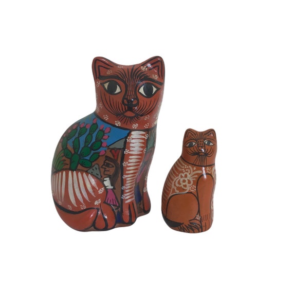 Chats Vintage Peints A La Main Chats En Terre Cuite Chats En Etsy France