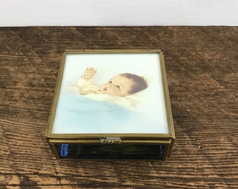 vintage jewelry box nursery decor vintage brass and glass box baby room decor gift box for baby vintage jewel box ring box baby shower gift