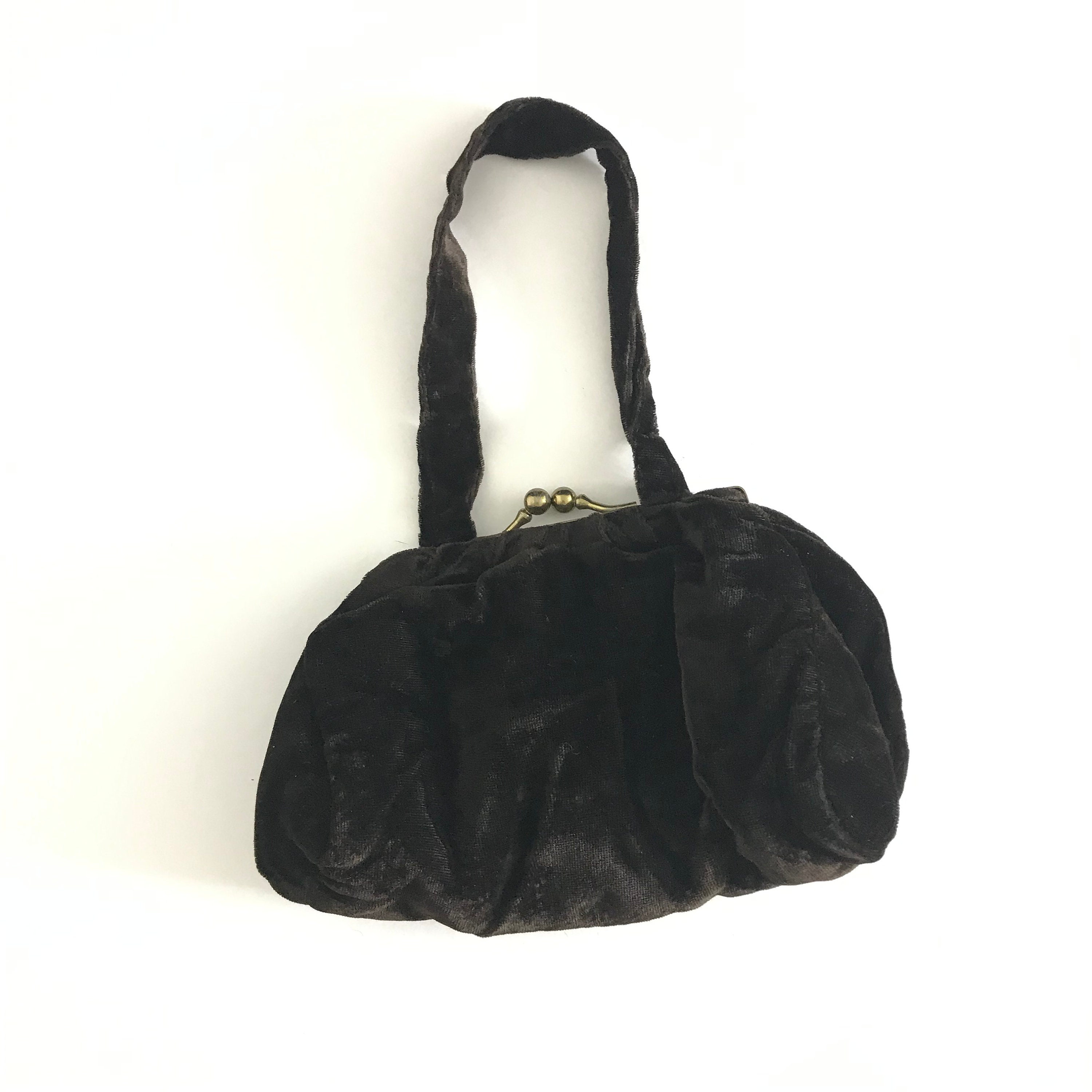 Vintage Purse Brown Velvet Handbag Satin Lined Elegant Evening Handbag Designer Hand Purse 1940s Velvet Evening Bag Fabric Purse by Coronet
