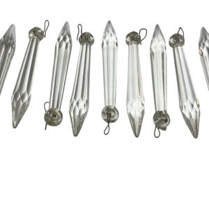vintage crystal long prisms set of 10 crystal pendants with rounded top crystal craft pieces candle decor hanging prism chandelier pieces