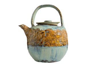 vintage teapot pottery handmade artisan pottery teapot made by Sheila large blue brown glazed teapot gift for her tearoom teapot giftware