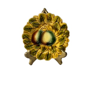 Antique Majolica Apple Plate: Collectible Pottery Wall Decor