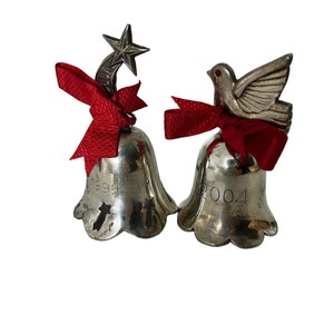 vntage silver bells Christmas decor collectible silver bells holiday collection vintage silver plated bells pair of two decorative bells