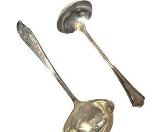 Vintage Silver Plated Ladles - Mismatched Serving Set of Two