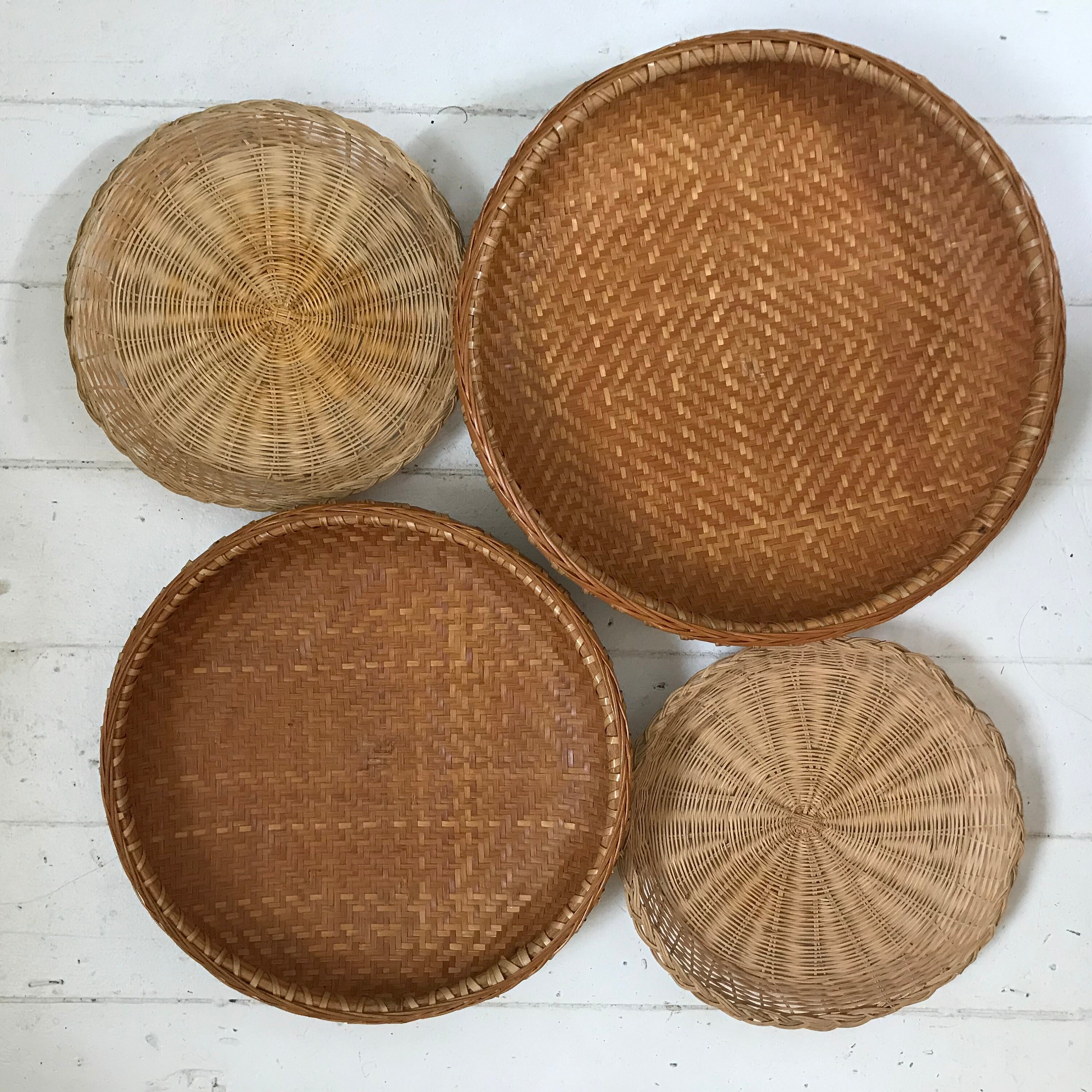 Wall baskets round flat wicker basket wall decor set of four Etsy
