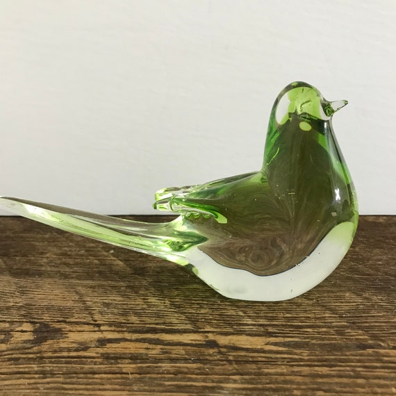 Vintage Bird Crystal Bird Light Green Paperweight Bird Fifth