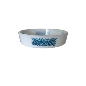vintage bakeware Federal casserole dish round blue floral  vintage kitchen baking dish white and blue 8 inch round ovenproof dish