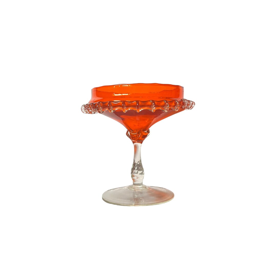 Vintage Glass Compote Orange Pedestal Bowl Collectible Orange Glass ...