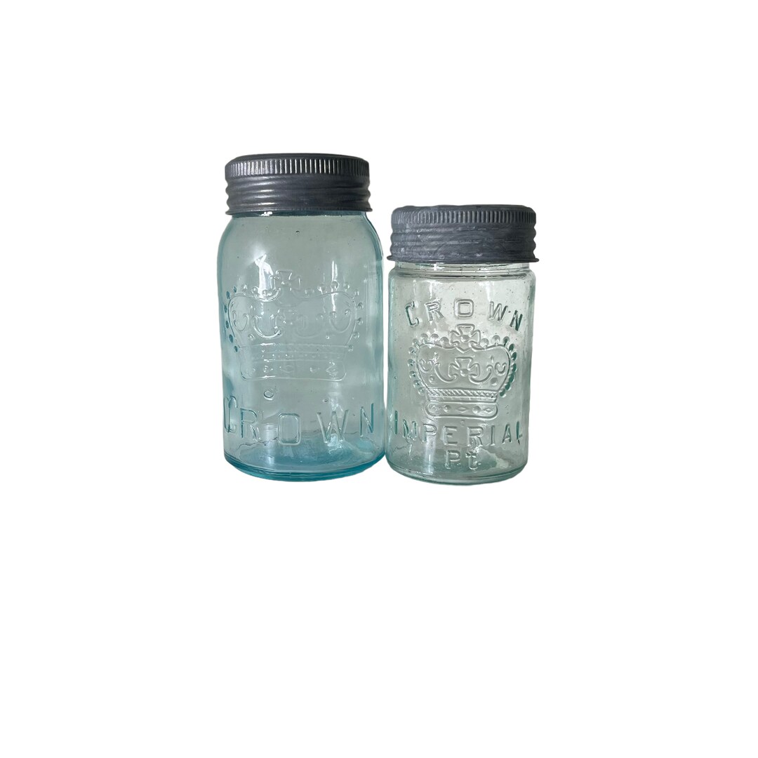 Vintage Storage Jars Vintage Glass Crown Canning Jars Set of Two Farmhouse Canning Jars Two