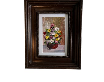 Original oil painting floral painting wooden framed art piece from Chile signed art flowers oil wall decor vintage wall art gallery decor