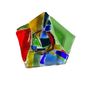 vintage ring dish fused glass multi colored pentagon shaped small dish vintage colorful glass ring dish or candle votive holder