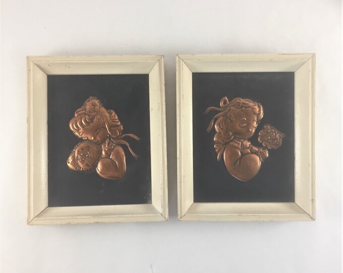 Vintage Copper Art Framed Copper and Black Small Girl Vintage Wall Decor Small Girls Bedroom