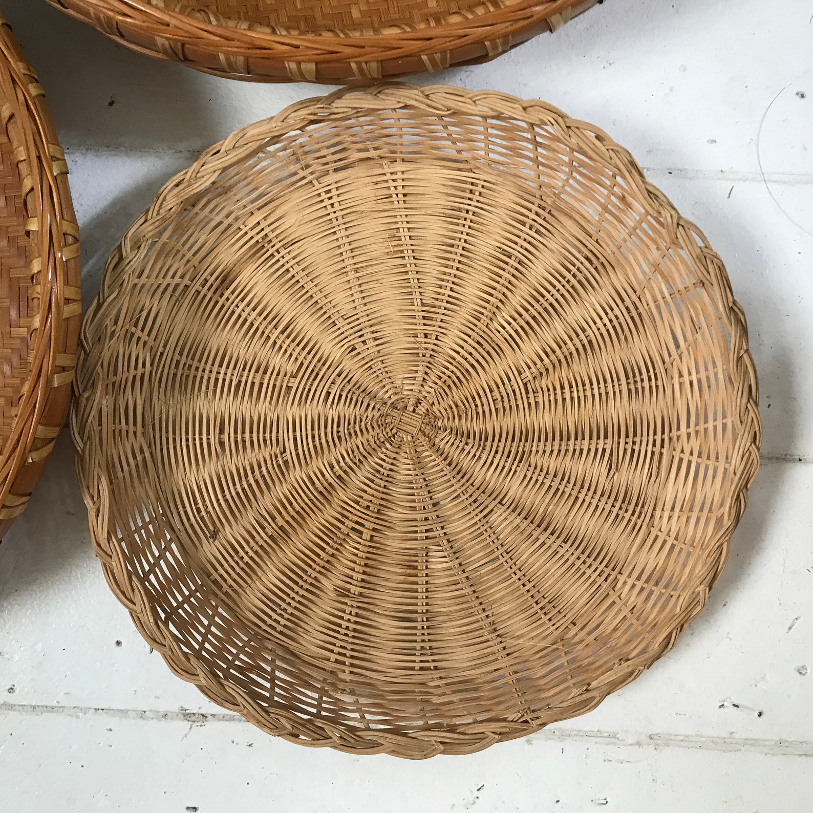 Wall baskets round flat wicker basket wall decor set of four Etsy