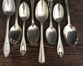 vintage demitasse spoons set of 8 silver plated demitasse spoons coffee spoons set of silverware mismatched set silver set vintage silver