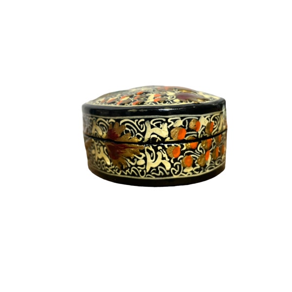 vintage lacquer box oval hand painted small black lacquer keepsake box vintage floral wooden decorative box jewelry box made in India