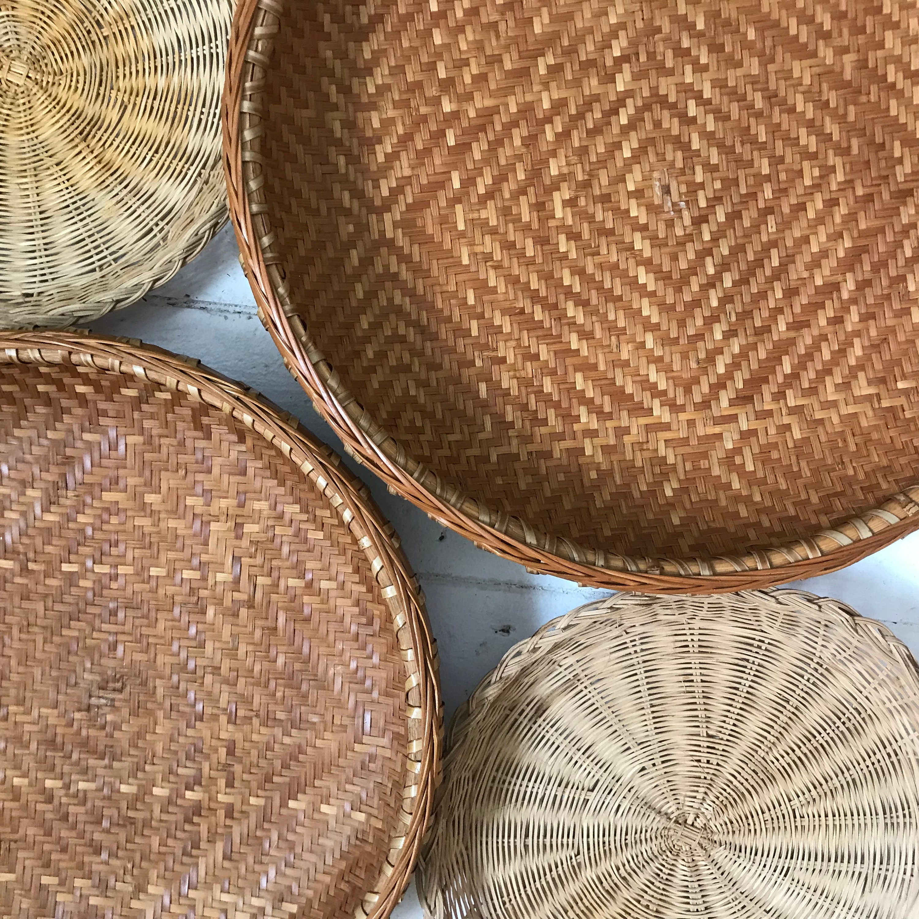 Wall baskets round flat wicker basket wall decor set of four Etsy