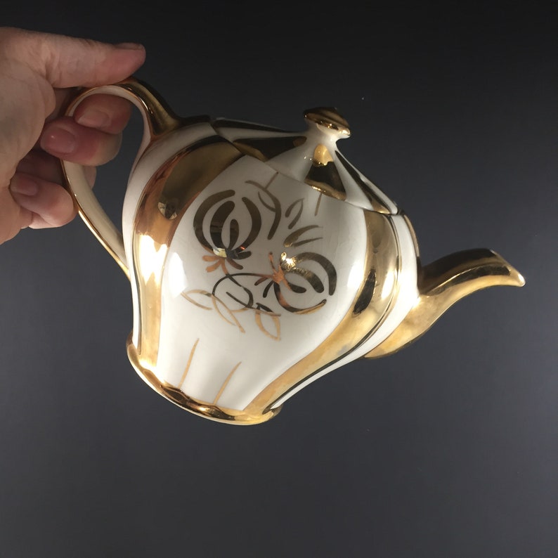 Vintage Gold Teapot Gold and White Collectible Teapot Full Etsy Canada