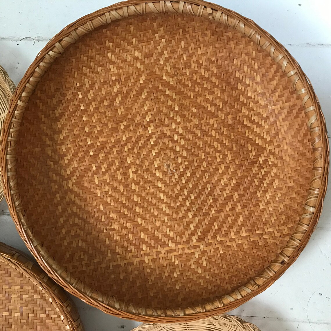 Wall baskets round flat wicker basket wall decor set of four Etsy