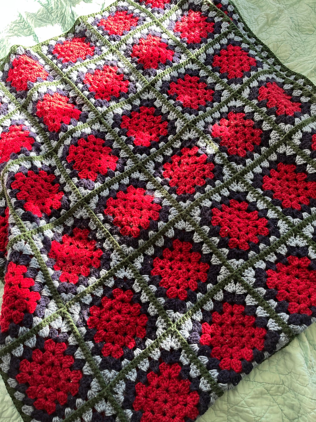 Vintage Granny Square Throw Hand Made Crochet Colorful Throw Afghan