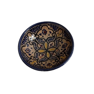 bol en poterie vintage bohème décoration vintage signée Redware bol en poterie murale décoration murale bol en poterie vintage fait main poterie signée décor bleu