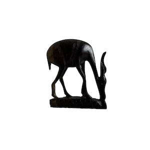 vintage antelope carved wooden antelope sculpture solid dark wood art hand carved antelope vintage shelf decor animal collectible antelope