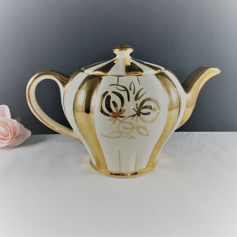 Vintage Gold Teapot Gold and White Collectible Teapot Full Etsy Canada